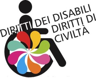 Realizzazione grafica con un simbolo di disabilità e la scritta "Diritti dei disabili Diritti di civiltà"