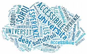 Ritagli di giornale con varie parole dedicate all'accessibilità degli studenti sordi all'Università