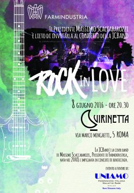 Locandina di "Rock in Love" per UNIAMO-FIMR, Roma, 8 giugno 2016