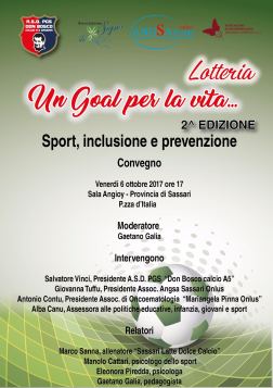 Locandina del convegno di Sassari del 6 ottobre 2017, "Sport, inclusione e prevenzione"