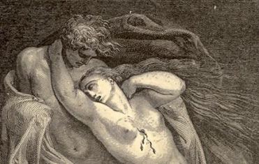 Incisione di Gustave Doré con Paolo e Francesca