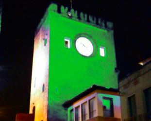 Torre Civica di Mestre illuminata di verde