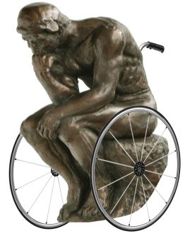 Statua di un pensatore in carrozzina (realizzazione grafica di Gianni Minasso)