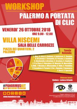 Locandina del workshop di Palermo del 26 ottobre 2018, "Palermo a portata di clic"