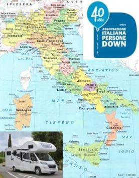 Un camper e il logo dlel'AIPD inseriti in una mappa dell'Italia
