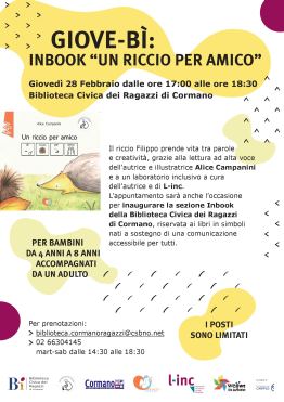 Locandina della presentazione dell'inbook "Un riccio per amico", Cormano (Milano), 28 febbraio 2019