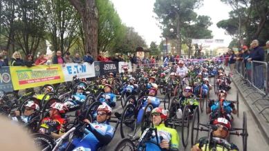Montegrotto Terme (Padova), aprile 2019, partenza della prima tappa del 10° Giro d'Italia di Handbike