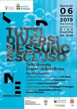 Locandina della serata-evento "Tutti diversi nessuno escluso", Verona, 6 dicembre 2019