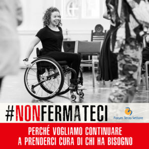 "Card fotografica" sulla disabilità realizzata dal Forum Nazionale del Terzo Settore, nell'àmbito della campagna "#Nonfermateci"