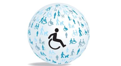 Elaborazione grafica con marchio disabili sul mondo