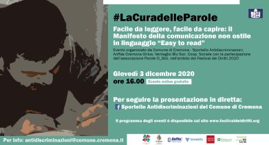 Locandina dell'incontro "#LaCuradelleParole", 3 dicembre 2020