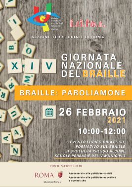 Locandina dell'evento sul Braille promosso per il 26/2/2021 dall'UICI di Roma