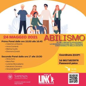 Locandina dell'evento sull'abilismo, Università La Sapienza di Roma, 24 maggio 2021