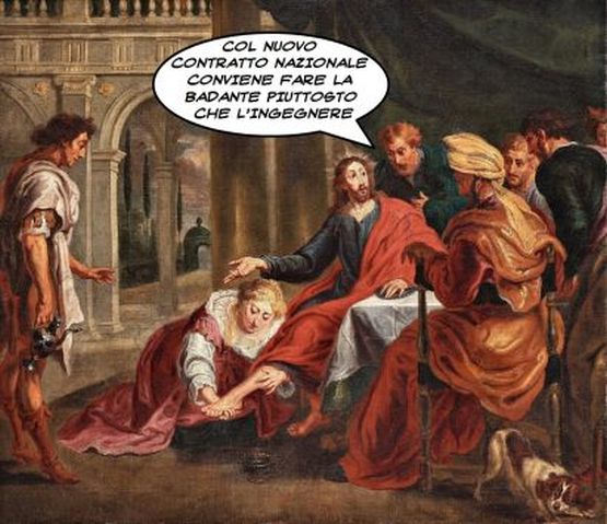 Jan Cossiers, “Maria Maddalena lava i piedi a Gesù” (1640-50) (fumetto di Gianni Minasso)