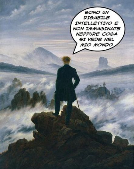 Caspar David Friedrich, “Viandante sul mare di nebbia” (1818) (fumetto di Gianni Minasso)