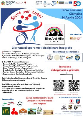 "Sport per tutti", Ciampino, 14 aprile 2024