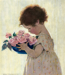 Disegno con bambina e fiori