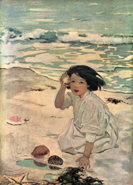 Disegno di bambina sulla spiaggia