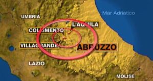 La zona dell'Abruzzo colpita dal terremoto del 6 aprile