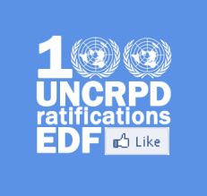 Il logo con cui l'European Disability Forum (EDF) ha salutato la centesima ratifica della Convenzione ONU