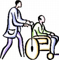 Disegno di persona in carrozzina spinta da un infermiere