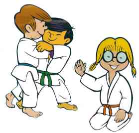 Disegno di tre bambini che praticano lo judo
