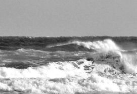 Foto in bianco e nero di onde marine