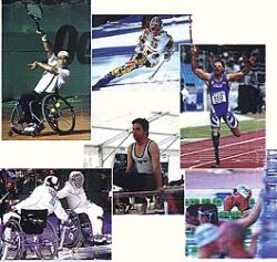 Vari momenti di sport praticati da persone con disabilità