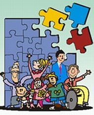 Disegno basato su un puzzle e sulle varie figure sociali interessate dal welfare